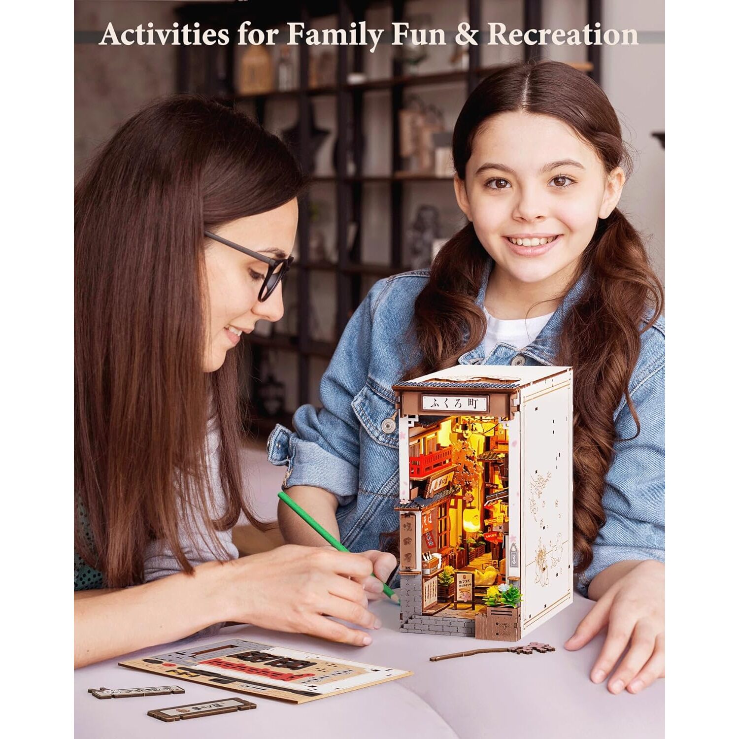 Rolife Diy Book Nook Kits For Adults, Miniature Dollhouse Booknook Kit, 3D Wooden Puzzle Creative Decorative Bookends Bookshelf Diorama Insert Crafts Hobbies Gifts (Sakura Wine Alley) - Image 2
