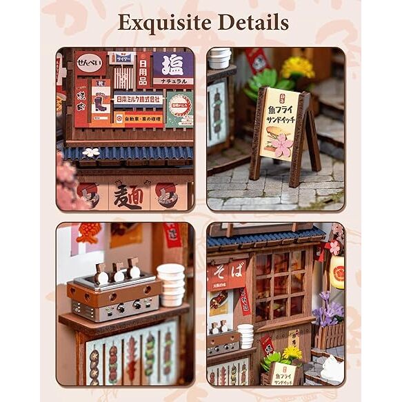 Rolife Diy Book Nook Kits For Adults, Miniature Dollhouse Booknook Kit, 3D Wooden Puzzle Creative Decorative Bookends Bookshelf Diorama Insert Crafts Hobbies Gifts (Sakura Wine Alley) - Image 5