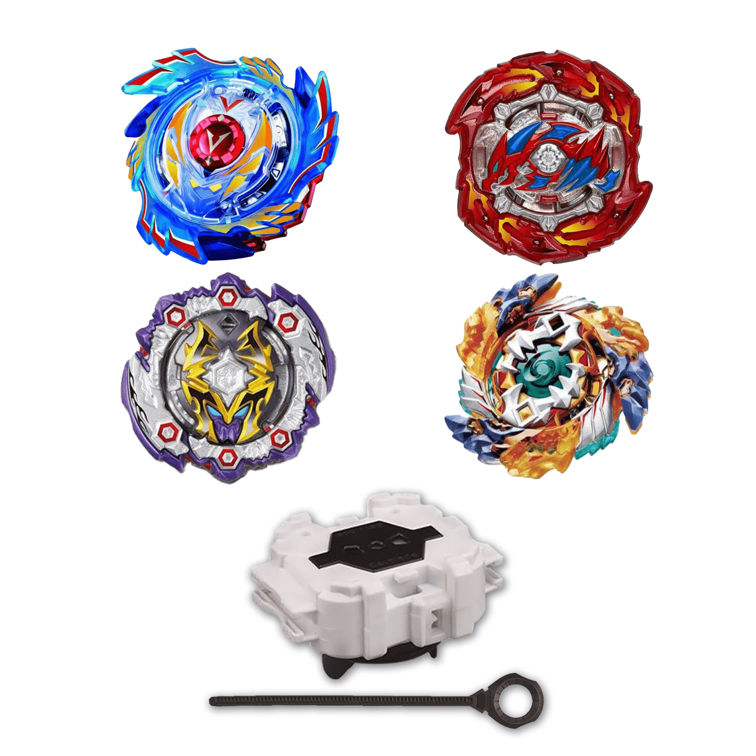 Beyblade Burst 4 Pack God Valkyrie B-73, Flare Dragon B-146 01, Dead Hades B-125 01, Geist Fafnir B-122