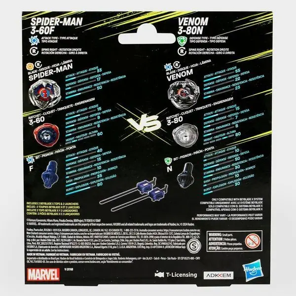 Beyblade X Marvel Spider-Man 3-60F Vs. Venom 3-80N Multipack Set, Includes 2 Right-Spin Tops & Launchers - Image 4
