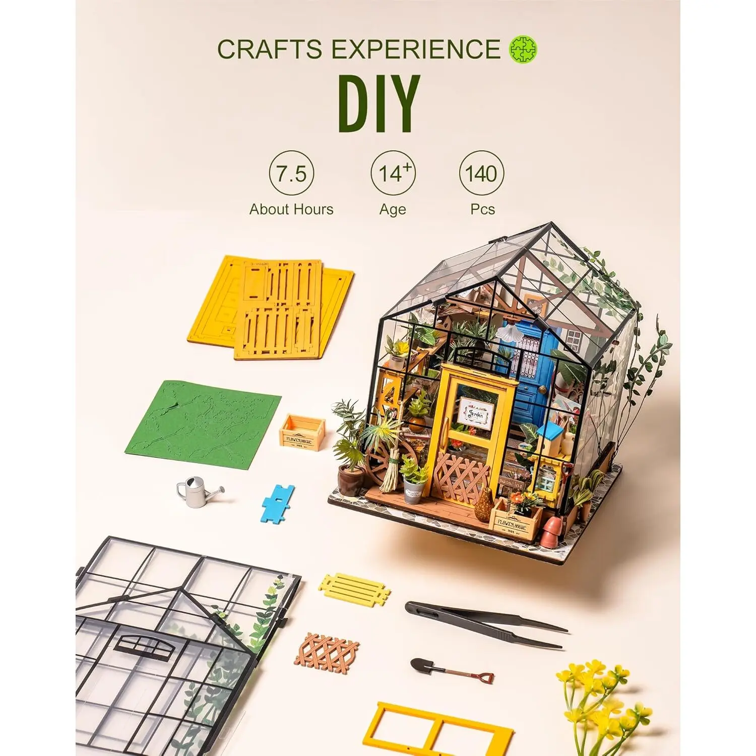 Rolife Cathy's Flower House Diy Miniature Kit Rolife Diy Miniature House Kit Greenhouse, Tiny House Kit For Adults To Build, Mini House Making Kit With Furniture, Halloween/Christmas Decorations/Gifts For Family And Friends (Cathy's Greenhouse) - Image 7