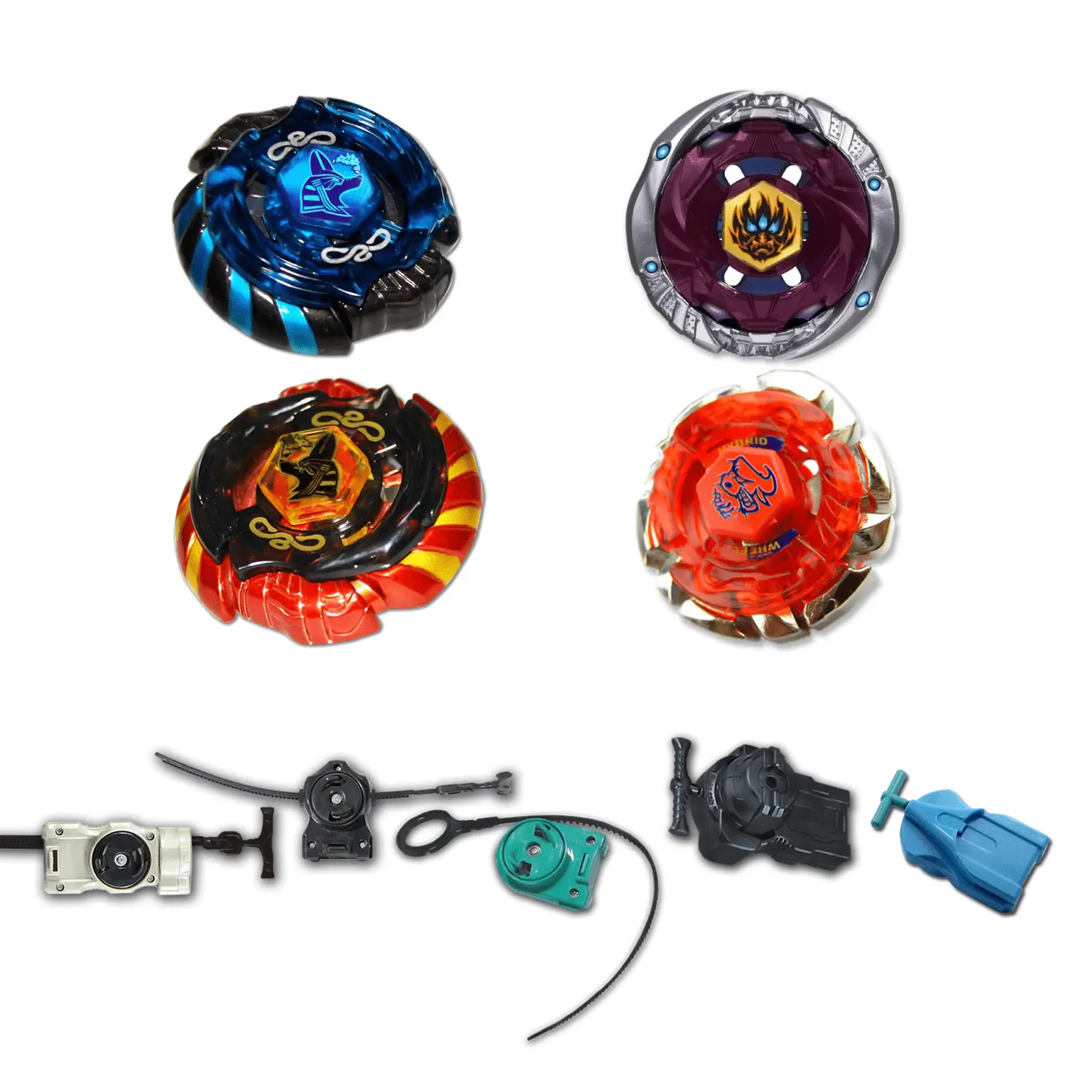 Beyblade 4 Pack Mercury Anubis Red 85Xf, Mercury Anubis B-166, Phantom Orion B-152, Dark Bull B-40 + 1 Free Launcher