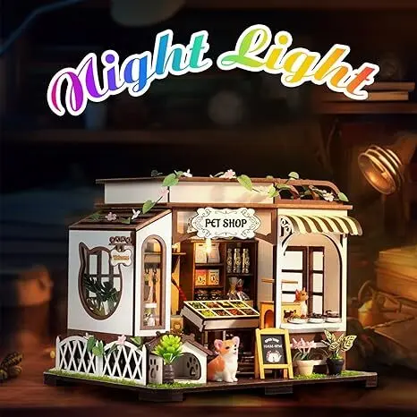 Diy Miniature House Kit,Tiny House Pet Shop With Furniture & Led,Diy Dollhouse Miniature Kit For Adults Teen,Mini House Building Kit,3D Wooden Craft Mini Model Kit,Birthday Gifts Home Decor - Image 2