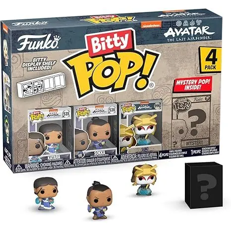Funko Bitty Pop! Avatar: The Last Airbender - Katara, Sokka, Suki, & A Surprise Mystery Mini Figure - 0.9 Inch (2.2 Cm) Collectable - Stackable Display Shelf Included - Gift Idea - Cake Topper