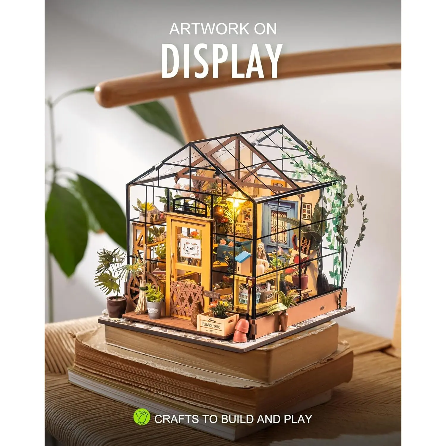 Rolife Cathy's Flower House Diy Miniature Kit Rolife Diy Miniature House Kit Greenhouse, Tiny House Kit For Adults To Build, Mini House Making Kit With Furniture, Halloween/Christmas Decorations/Gifts For Family And Friends (Cathy's Greenhouse) - Image 3