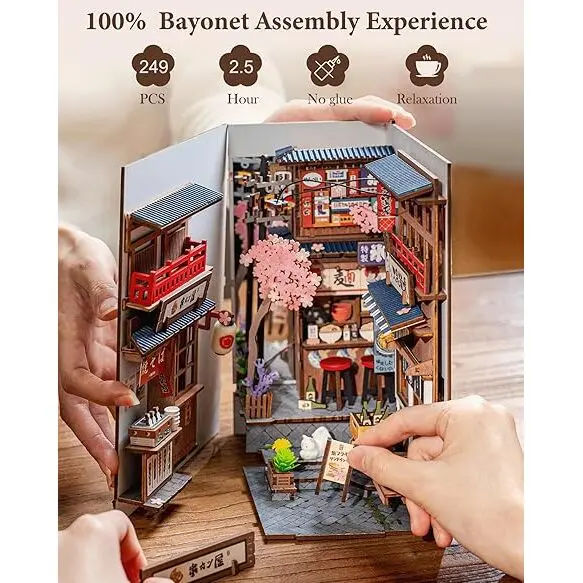 Rolife Diy Book Nook Kits For Adults, Miniature Dollhouse Booknook Kit, 3D Wooden Puzzle Creative Decorative Bookends Bookshelf Diorama Insert Crafts Hobbies Gifts (Sakura Wine Alley) - Image 6