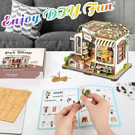 Diy Miniature House Kit,Tiny House Pet Shop With Furniture & Led,Diy Dollhouse Miniature Kit For Adults Teen,Mini House Building Kit,3D Wooden Craft Mini Model Kit,Birthday Gifts Home Decor - Image 5