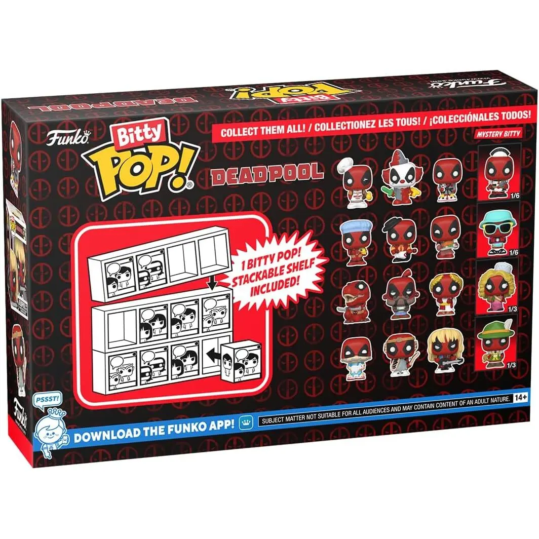 Funko Bitty Pop! Deadpool - Bathtime, 4-Pack And A Surprise Mystery Mini Figure - 0.9 Inch (2.2 Cm) Collectable - Stackable Display Shelf Included - Gift Idea - Party Bags Stocking - Cake Topper - Image 5