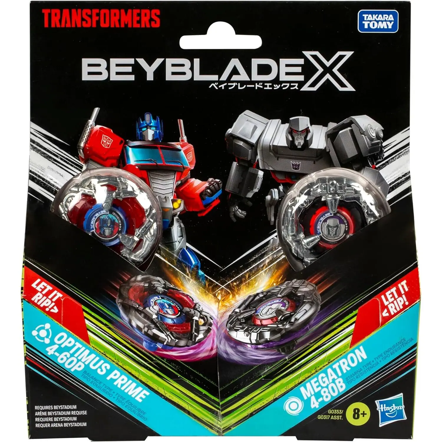 Beyblade X Transformers Collab Optimus Prime 4-60P Vs. Megatron 4-80B Multipack Set With 2 Tops & 2 Launchers - Image 3