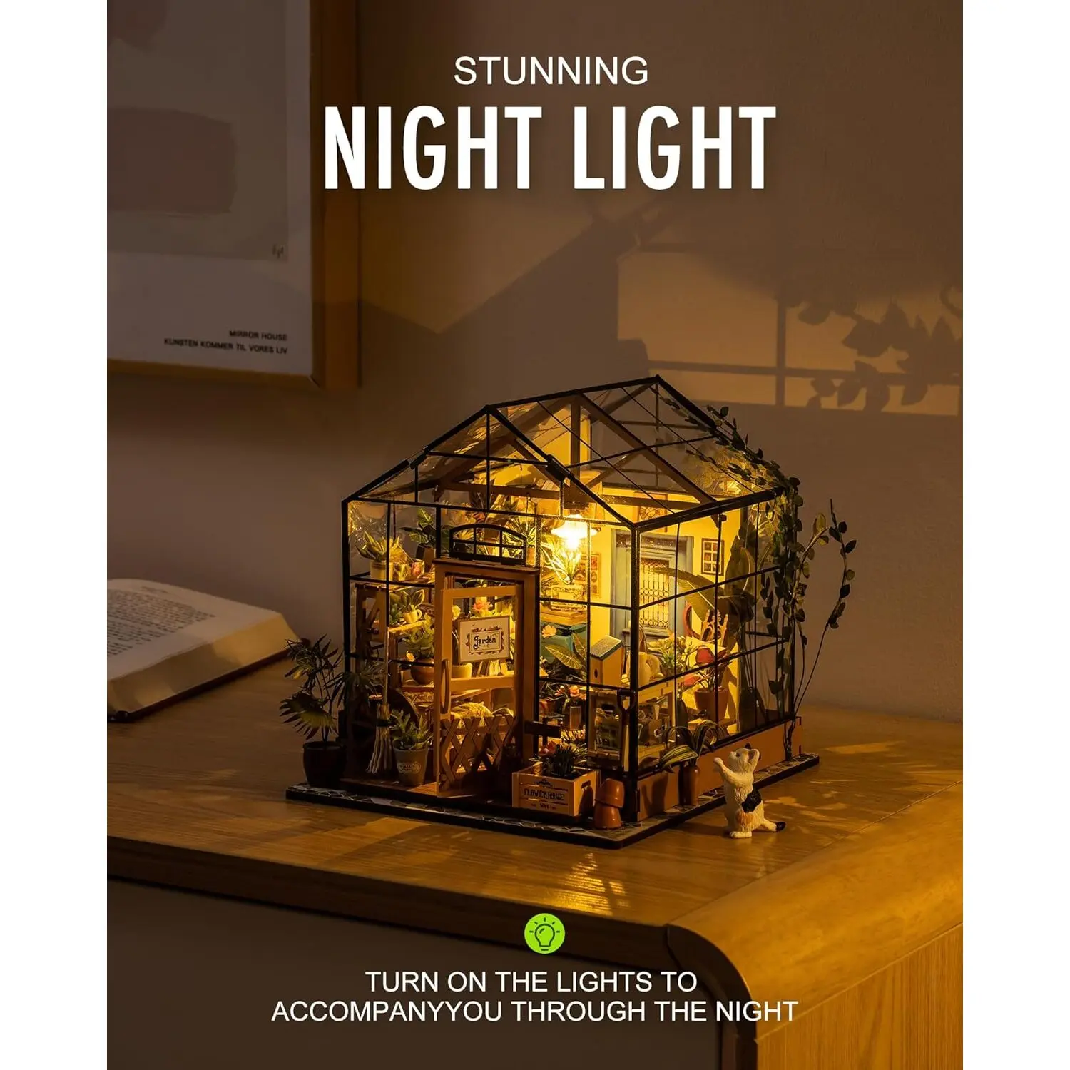 Rolife Cathy's Flower House Diy Miniature Kit Rolife Diy Miniature House Kit Greenhouse, Tiny House Kit For Adults To Build, Mini House Making Kit With Furniture, Halloween/Christmas Decorations/Gifts For Family And Friends (Cathy's Greenhouse) - Image 5