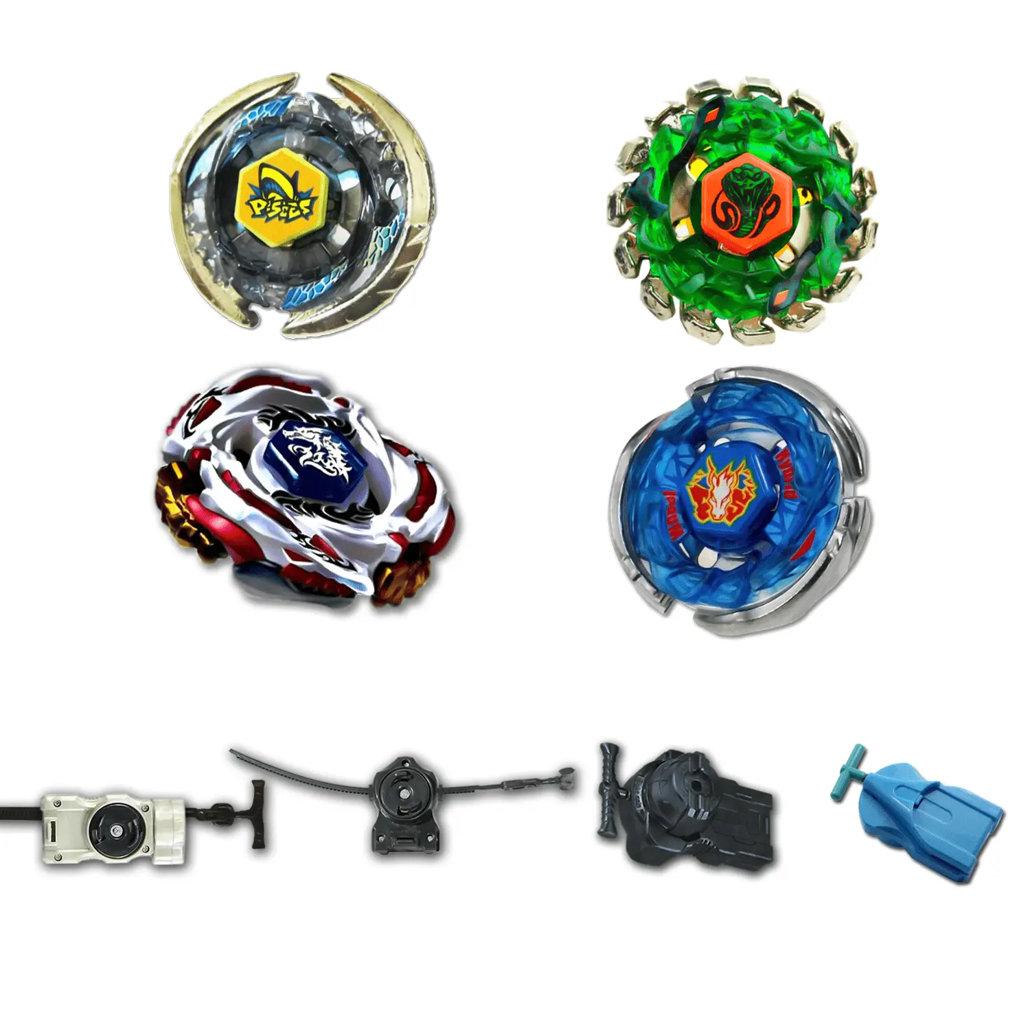 Beyblade 4 Pack Meteo L-Drago Lw105Lf Bb-88, Storm Pegasus 105Rf Bb-28, Thermal Pisces T125Es Bb-57, Poison Serpent Sw145Sd Bb-69 +1 Free Launcher