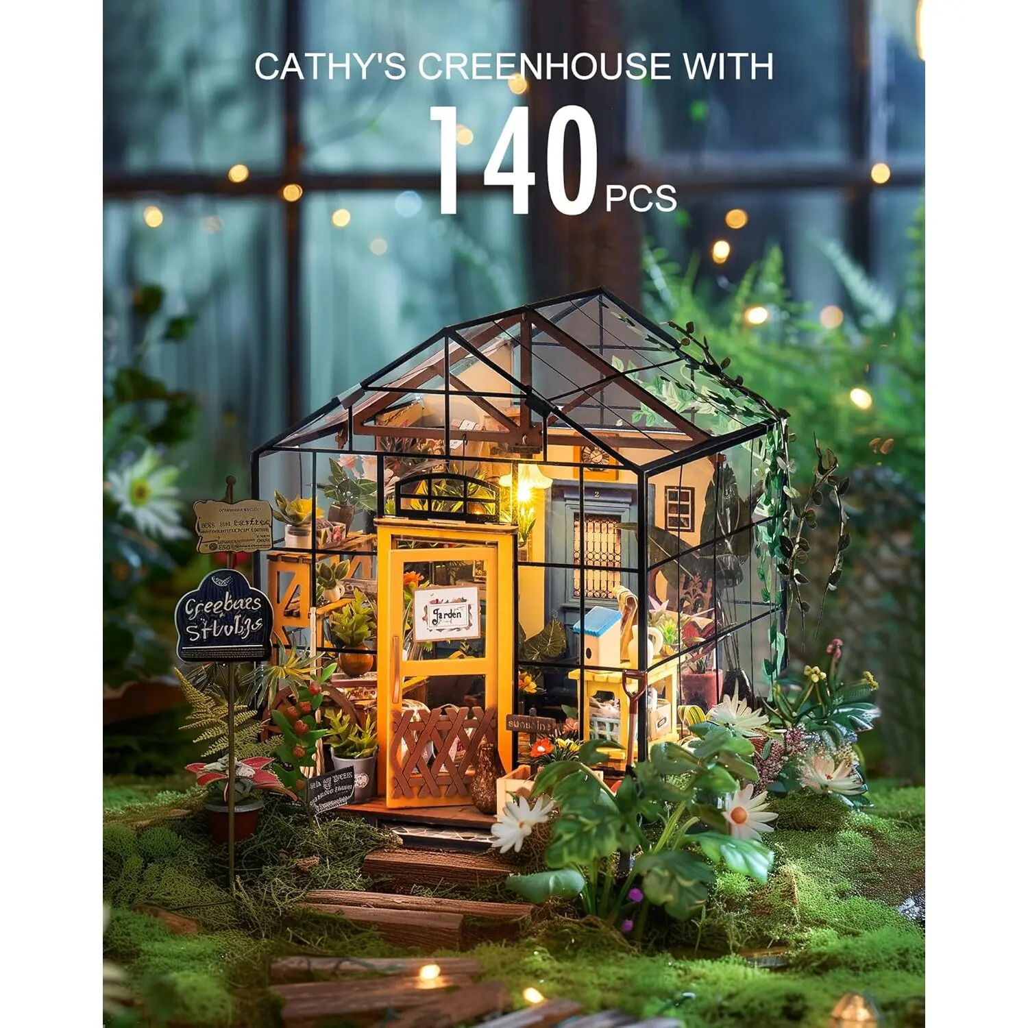 Rolife Cathy's Flower House Diy Miniature Kit Rolife Diy Miniature House Kit Greenhouse, Tiny House Kit For Adults To Build, Mini House Making Kit With Furniture, Halloween/Christmas Decorations/Gifts For Family And Friends (Cathy's Greenhouse) - Image 2
