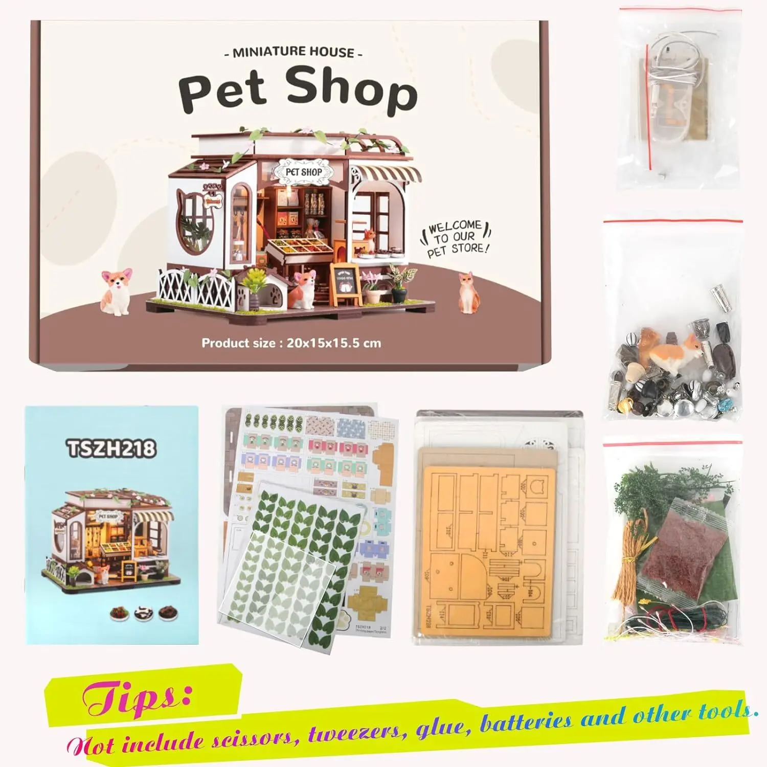Diy Miniature House Kit,Tiny House Pet Shop With Furniture & Led,Diy Dollhouse Miniature Kit For Adults Teen,Mini House Building Kit,3D Wooden Craft Mini Model Kit,Birthday Gifts Home Decor - Image 6