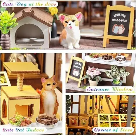 Diy Miniature House Kit,Tiny House Pet Shop With Furniture & Led,Diy Dollhouse Miniature Kit For Adults Teen,Mini House Building Kit,3D Wooden Craft Mini Model Kit,Birthday Gifts Home Decor - Image 4