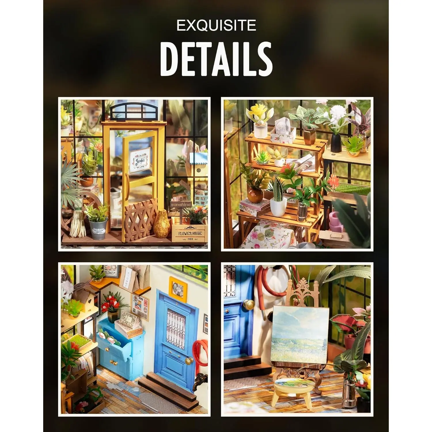 Rolife Cathy's Flower House Diy Miniature Kit Rolife Diy Miniature House Kit Greenhouse, Tiny House Kit For Adults To Build, Mini House Making Kit With Furniture, Halloween/Christmas Decorations/Gifts For Family And Friends (Cathy's Greenhouse) - Image 8